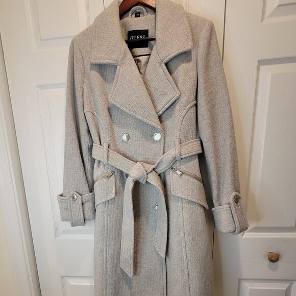 GUESS Wool Blend Doublebreasted Gray Coat NWOT w/ Silver Buttons - Picture 9 of 16